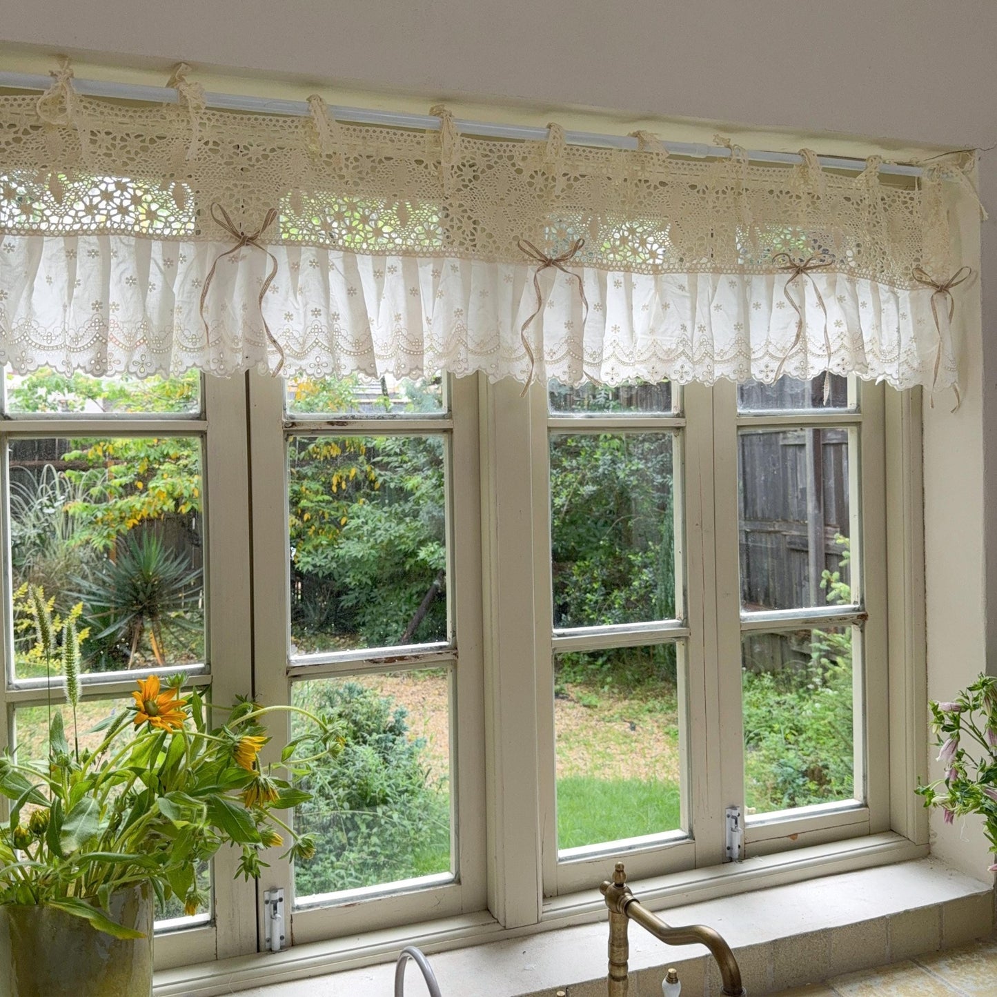 Shabby Chic Lace Tie Top Beige Crochet Valance - UDreamHome