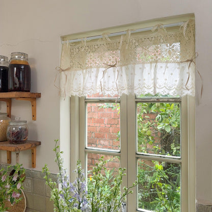 Shabby Chic Lace Tie Top Beige Crochet Valance - UDreamHome
