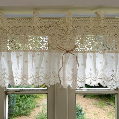 Shabby Chic Lace Tie Top Beige Crochet Valance - UDreamHome