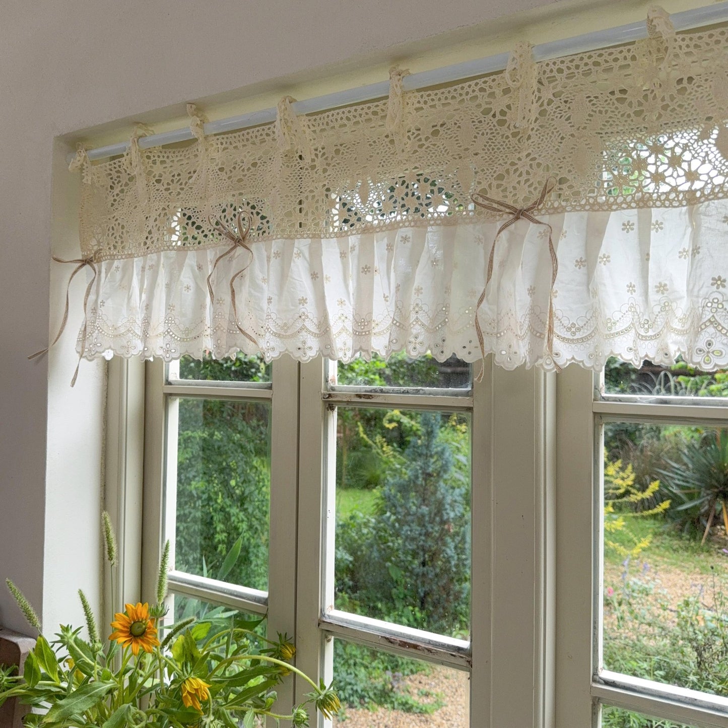 Shabby Chic Lace Tie Top Beige Crochet Valance - UDreamHome