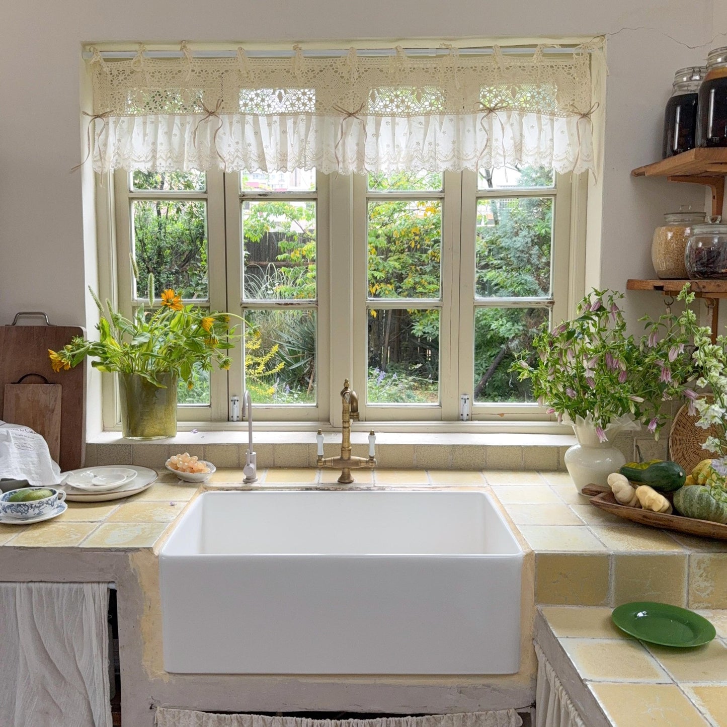 Shabby Chic Lace Tie Top Beige Crochet Valance - UDreamHome