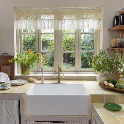 Shabby Chic Lace Tie Top Beige Crochet Valance - UDreamHome