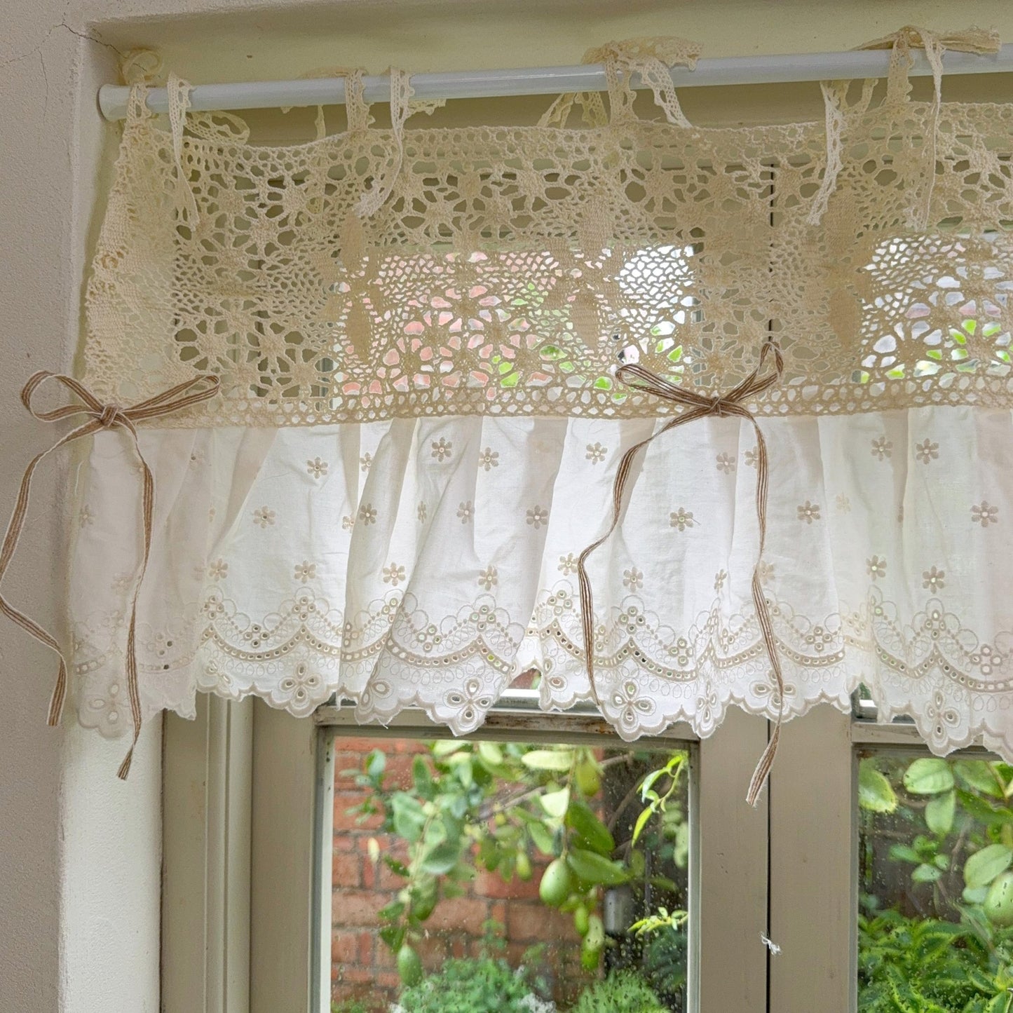 Shabby Chic Lace Tie Top Beige Crochet Valance - UDreamHome