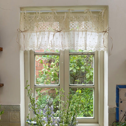 Shabby Chic Lace Tie Top Beige Crochet Valance - UDreamHome