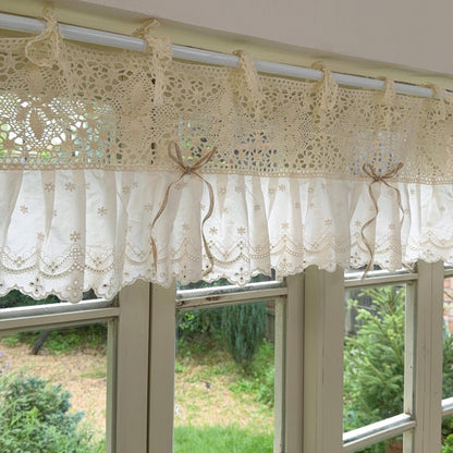 Shabby Chic Lace Tie Top Beige Crochet Valance - UDreamHome