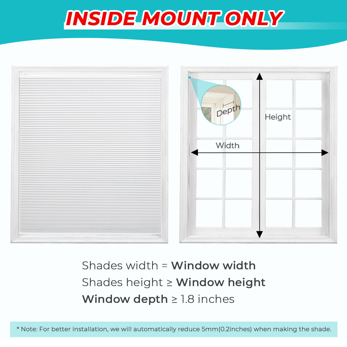 Custom No Drill Cordless Blackout Cellular Shades, Made to Measure Honeycomb Window Shades, Thermal Insulated, Child Safe