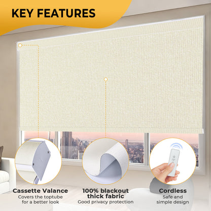 Custom Cordless Smart Motorized Blackout Roller Shades with Remote – Made to Measure Window Blinds