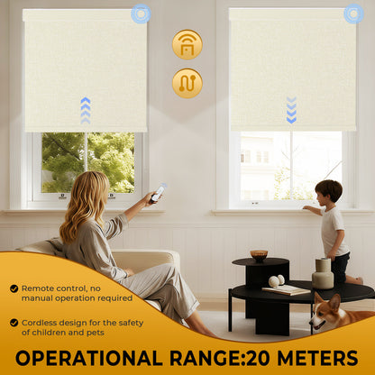 Custom Cordless Smart Motorized Blackout Roller Shades with Remote – Made to Measure Window Blinds