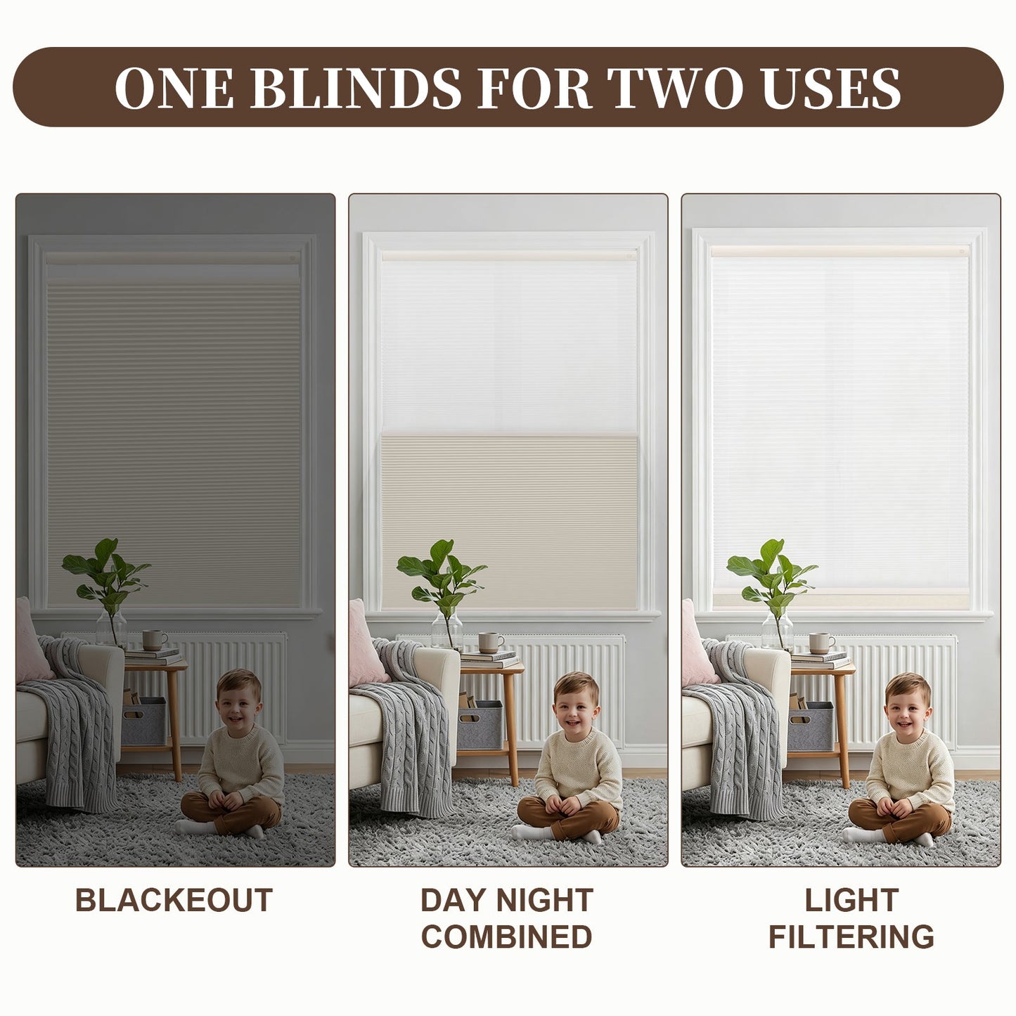 Custom Motorized Day Night Cellular Shades – Smart Double Honeycomb Blinds with Remote Control