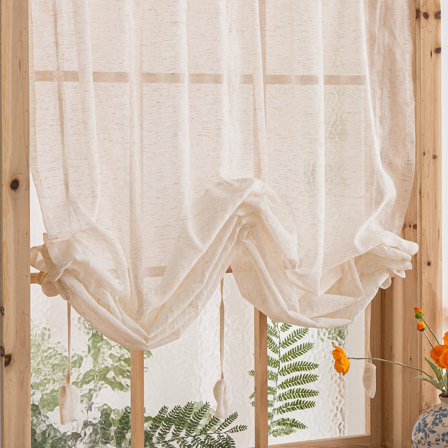 Tie - Up Linen Half Curtain - UDreamHome