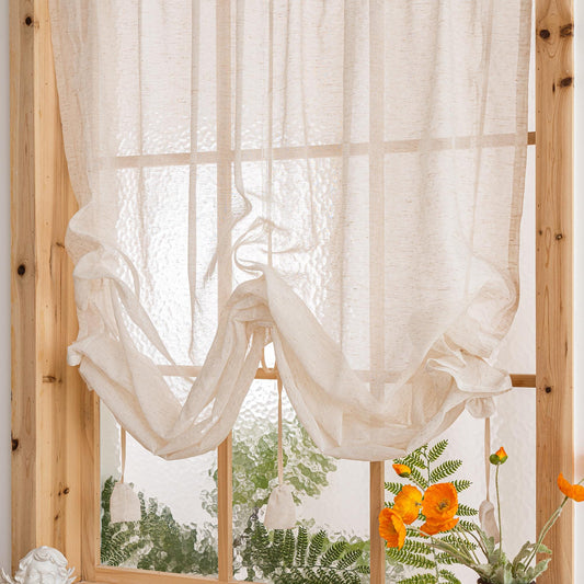 Tie - Up Linen Half Curtain - UDreamHome