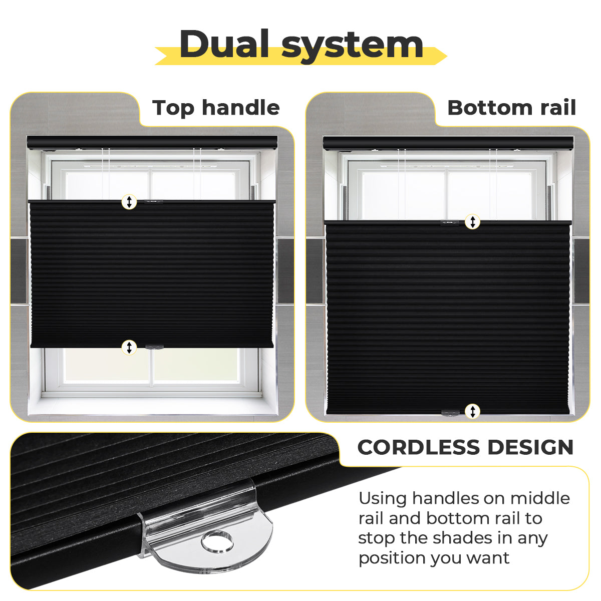 Cordless Top Down Bottom Up Blackout Honeycomb Shades