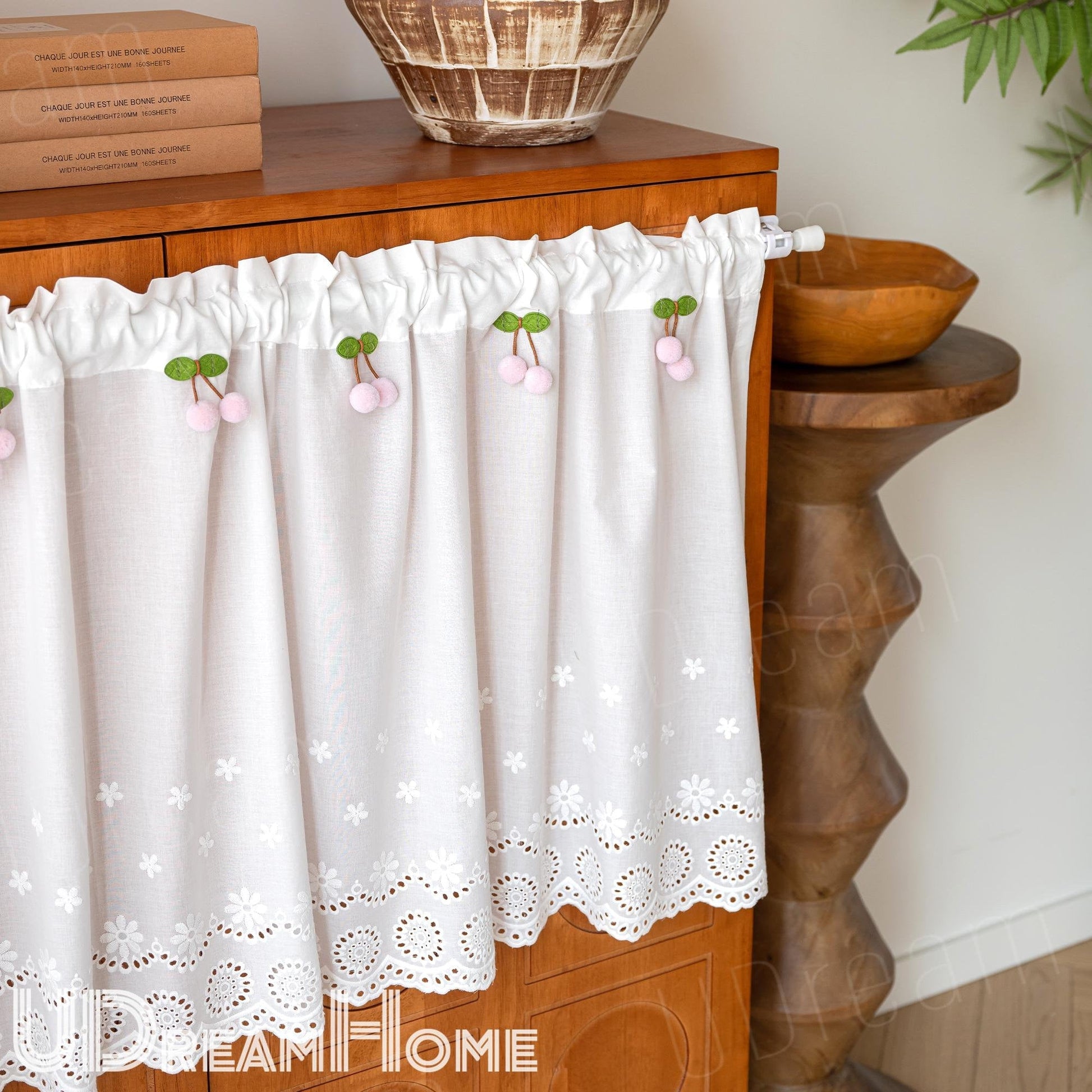 Vintage French Country Cherry Embroidery Curtain - UDreamHome