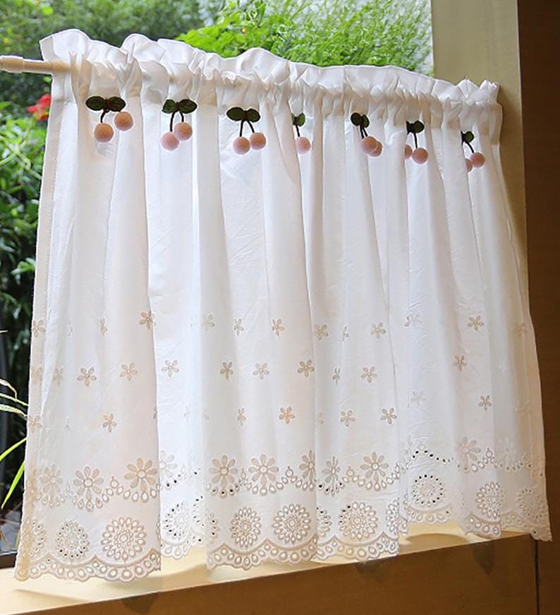 Vintage French Country Cherry Embroidery Curtain - UDreamHome