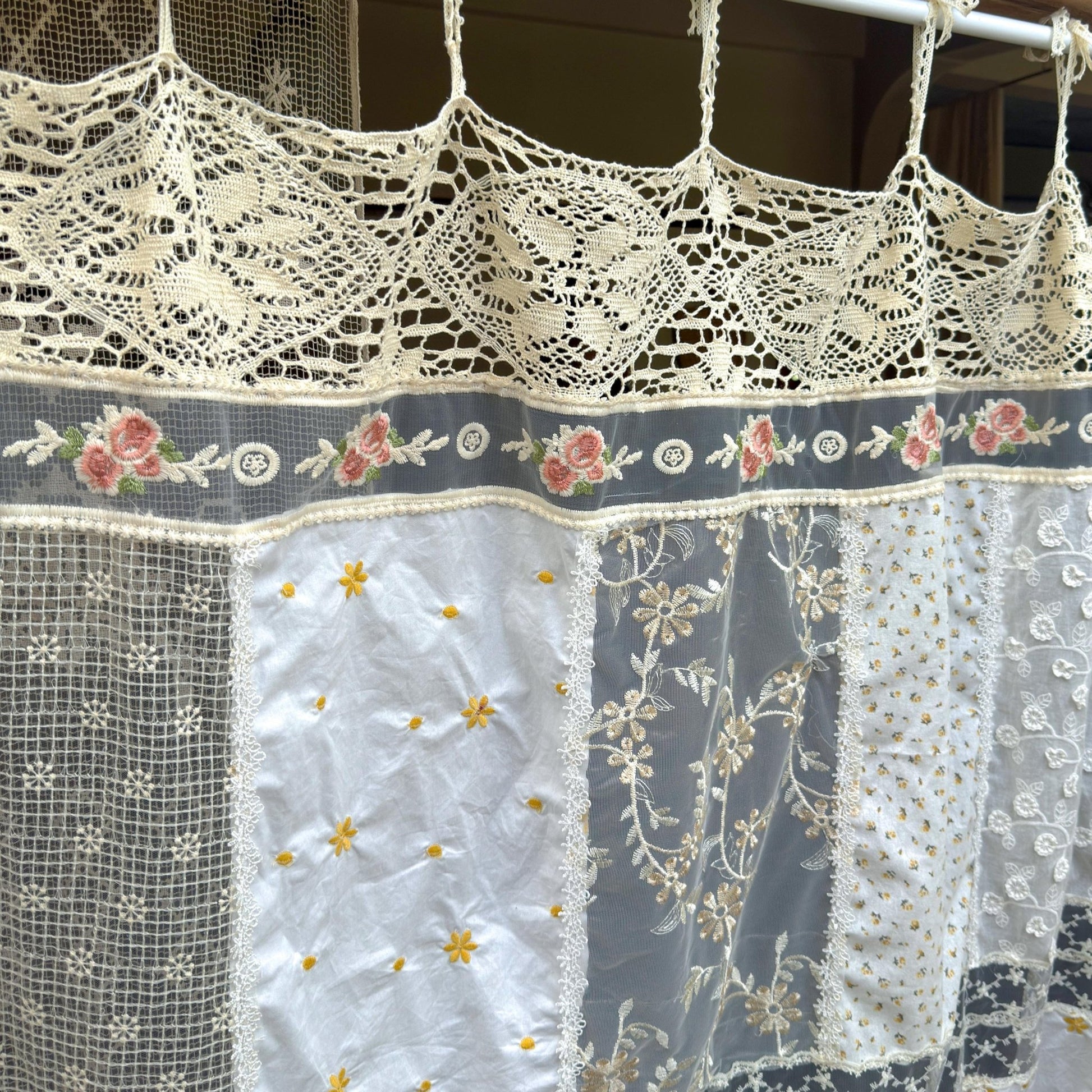Vintage Handmade Patchwork Lace Cafe Curtains - UDreamHome