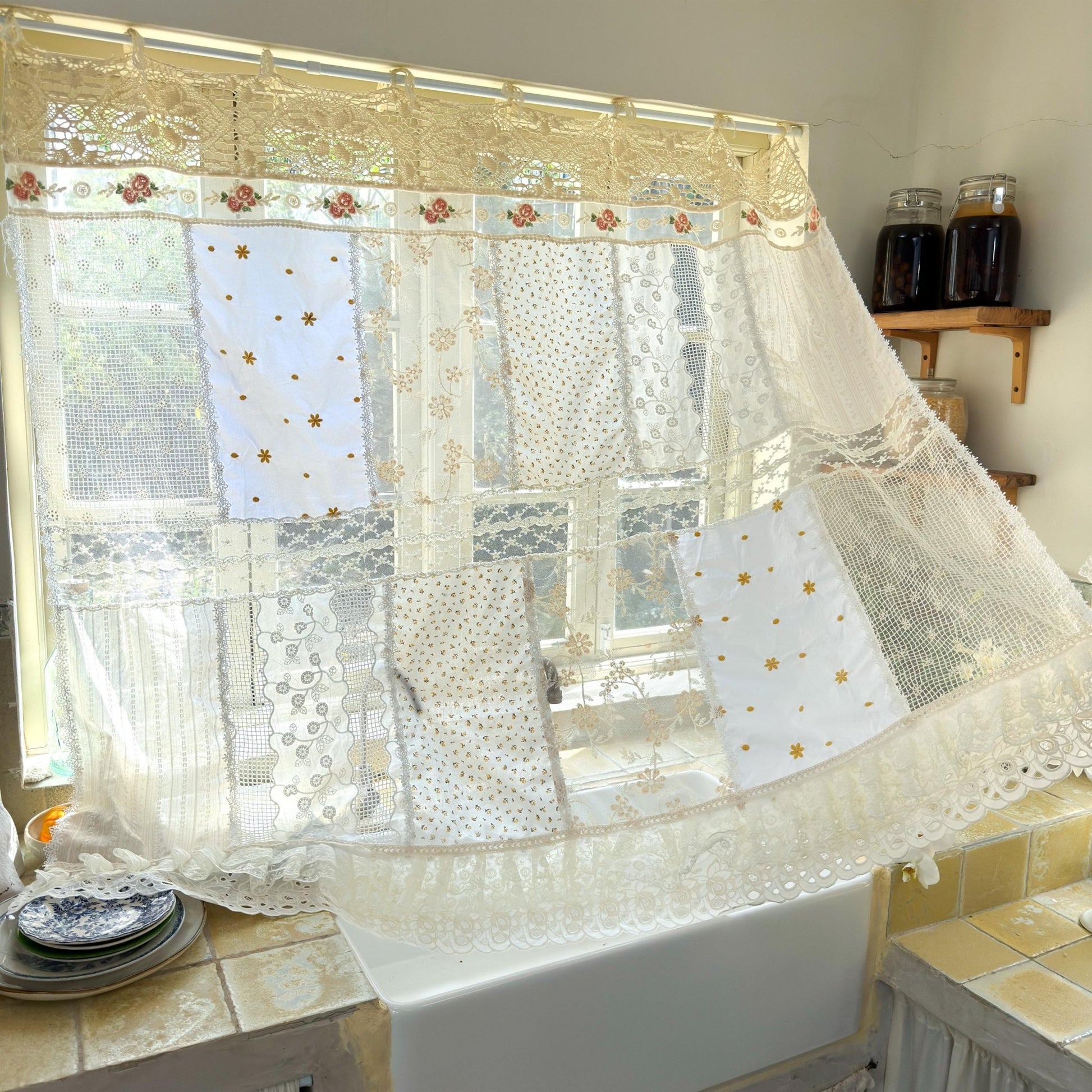 Vintage Handmade Patchwork Lace Cafe Curtains - UDreamHome
