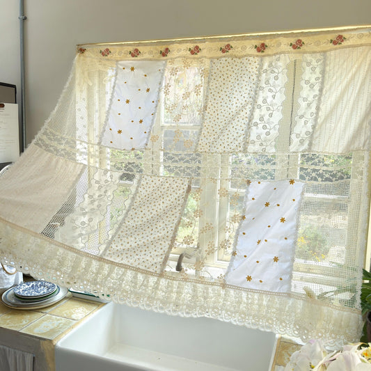 Vintage Handmade Patchwork Lace Cafe Curtains - UDreamHome