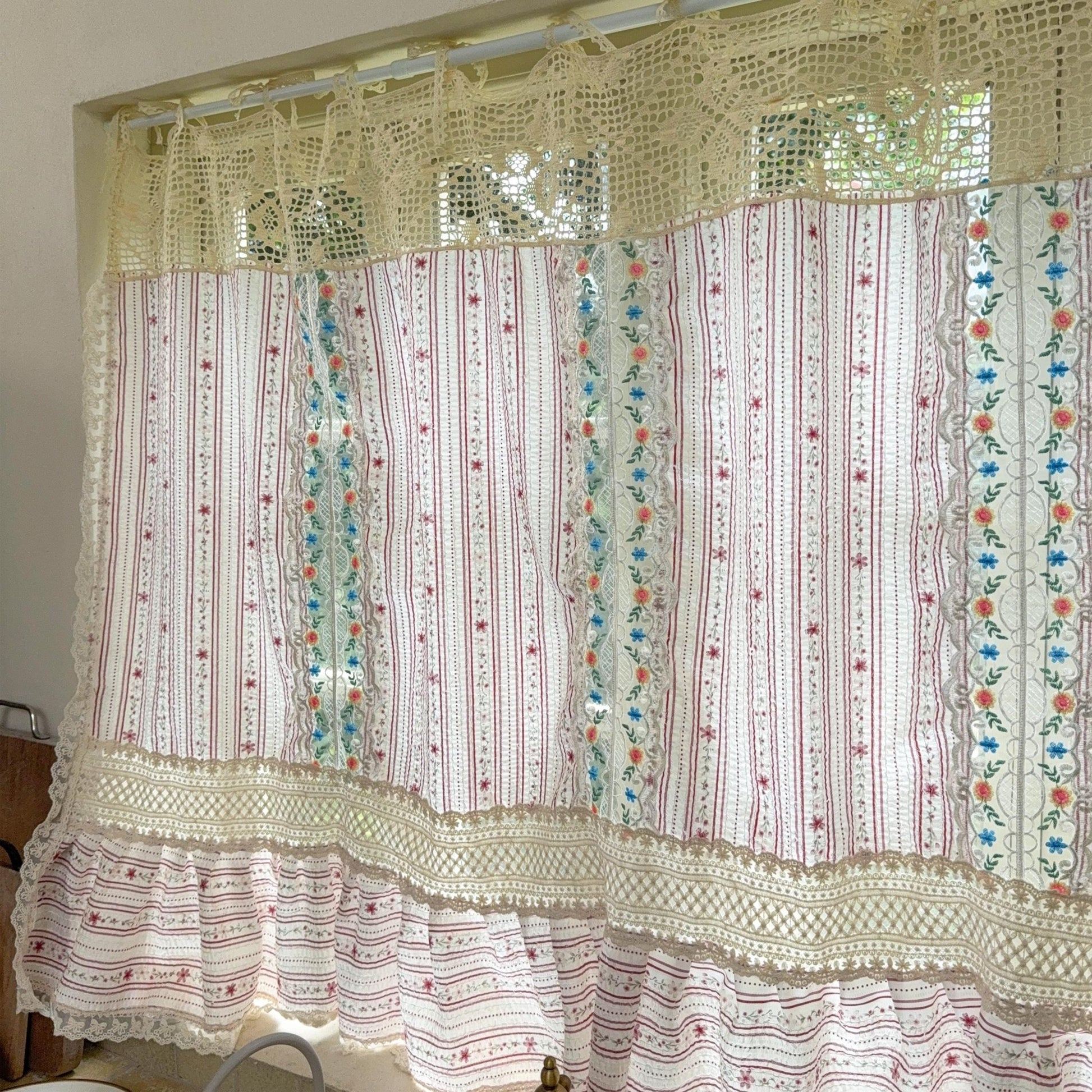 Vintage Patchwork Embroidered Floral Lace Curtain - UDreamHome