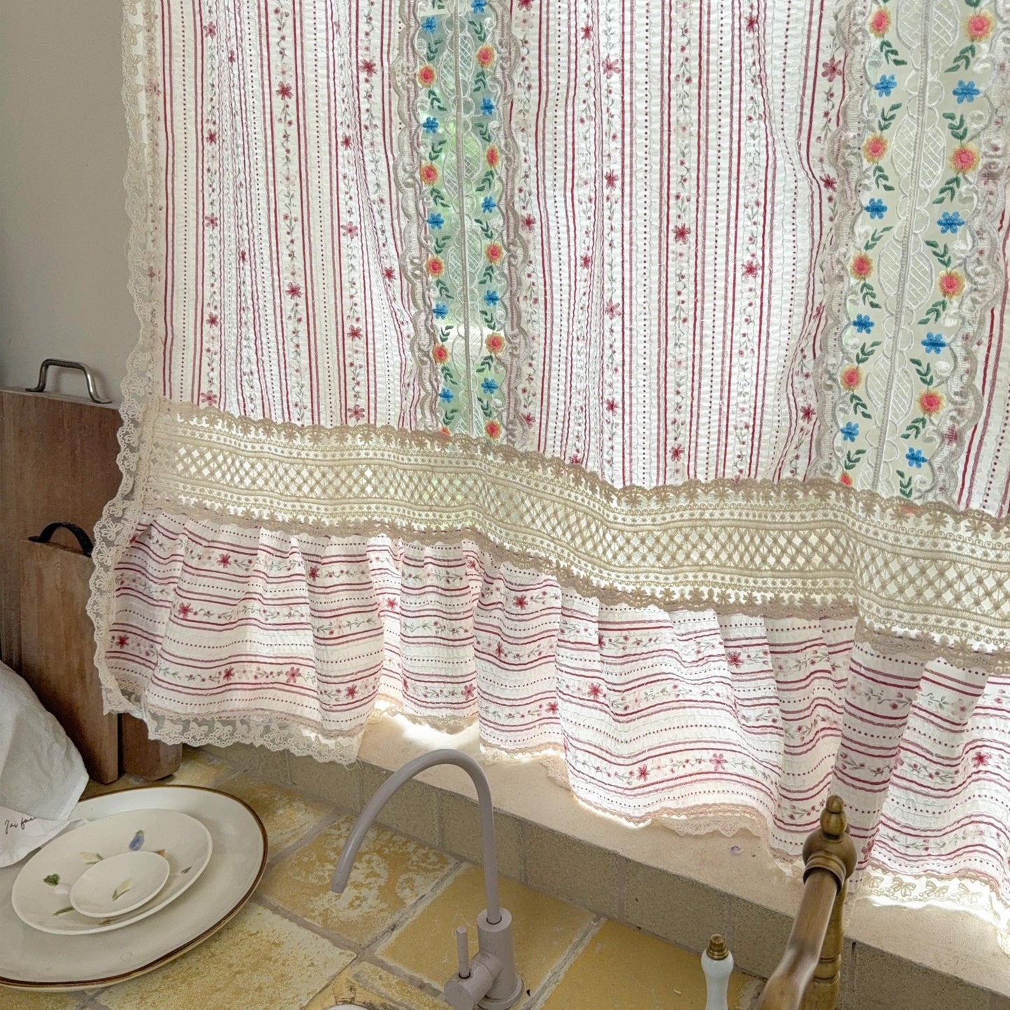 Vintage Patchwork Embroidered Floral Lace Curtain - UDreamHome