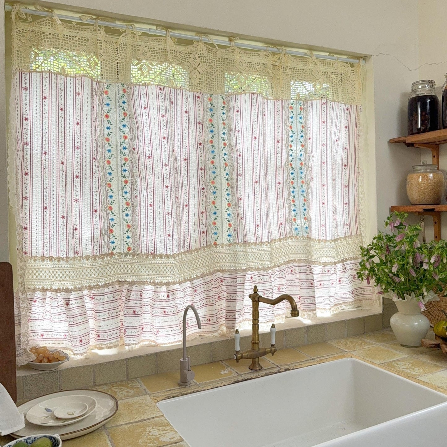Vintage Patchwork Embroidered Floral Lace Curtain - UDreamHome