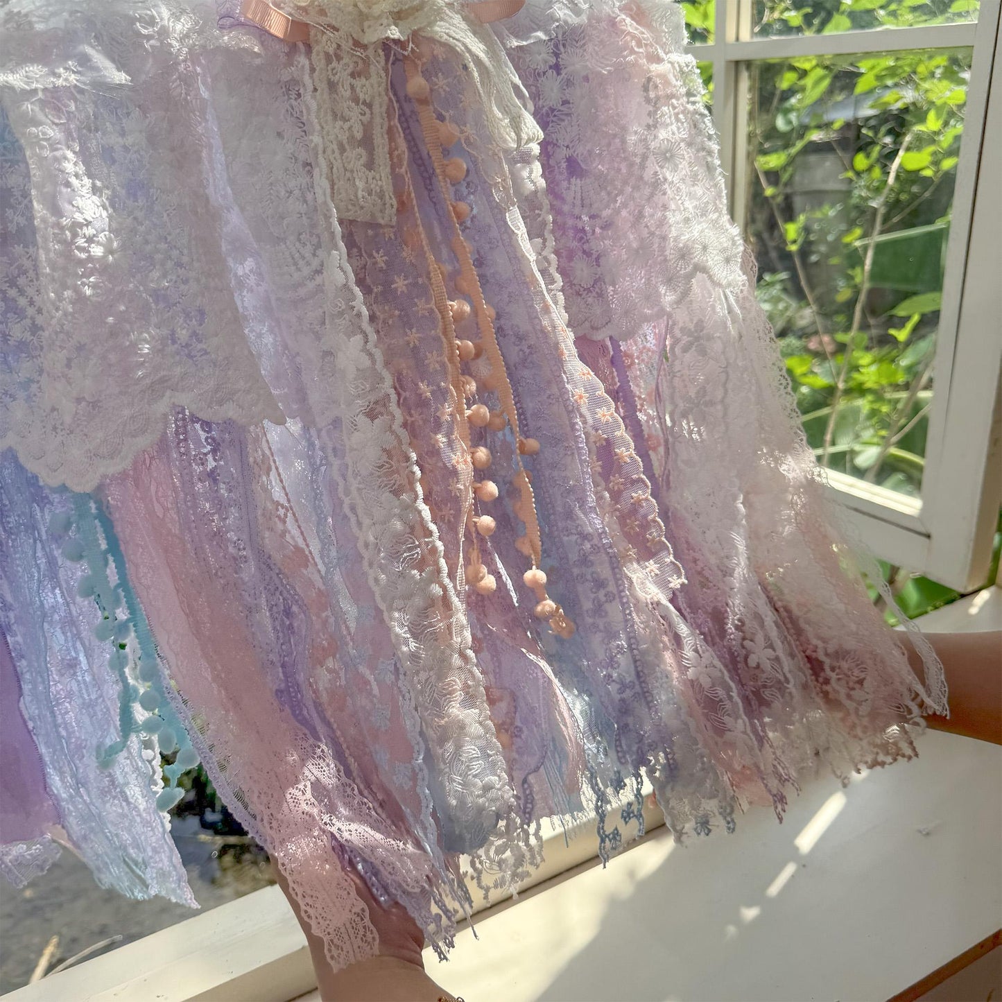 Vintage Pink Blue Purple Lace Curtains Valance - UDreamHome