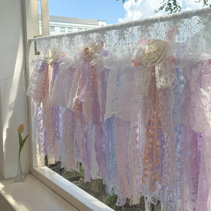 Vintage Pink Blue Purple Lace Curtains Valance - UDreamHome