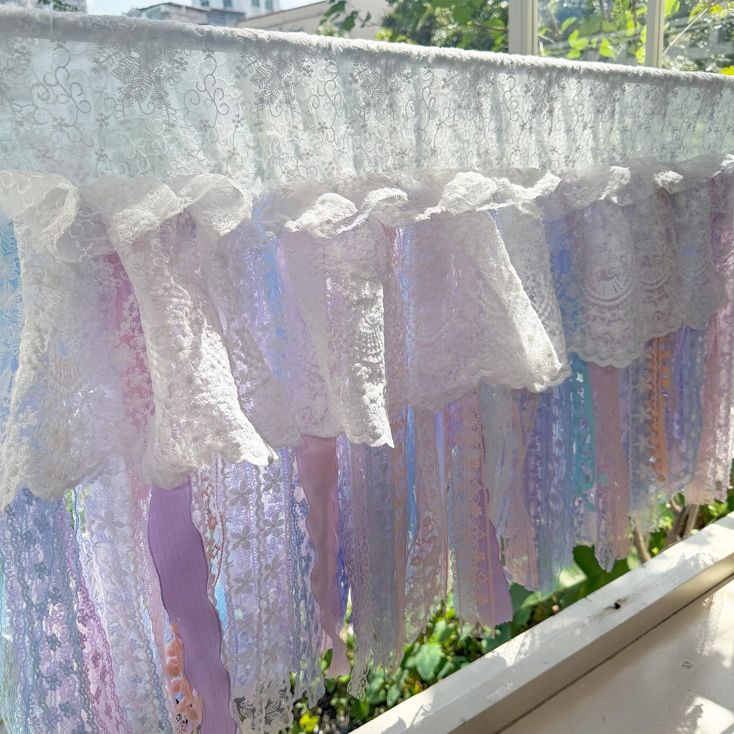 Vintage Pink Blue Purple Lace Curtains Valance - UDreamHome