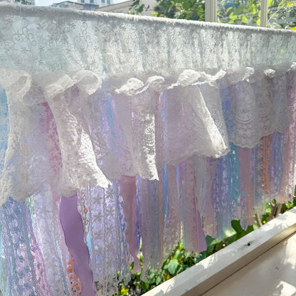 Vintage Pink Blue Purple Lace Curtains Valance - UDreamHome