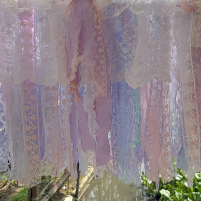 Vintage Pink Blue Purple Lace Curtains Valance - UDreamHome