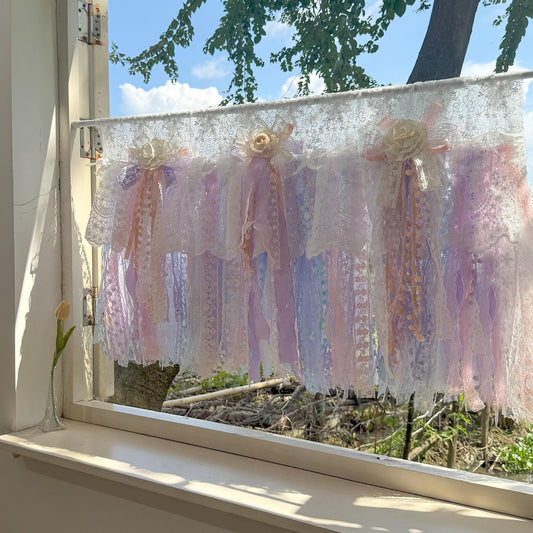 Vintage Pink Blue Purple Lace Curtains Valance - UDreamHome
