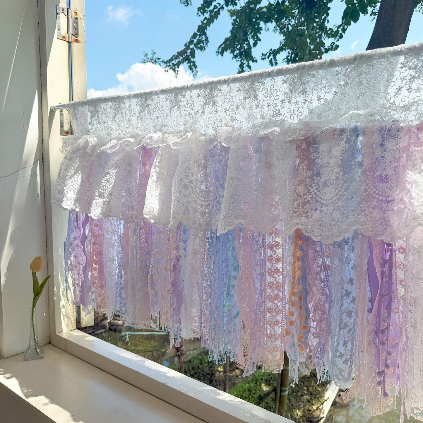 Vintage Pink Blue Purple Lace Curtains Valance - UDreamHome