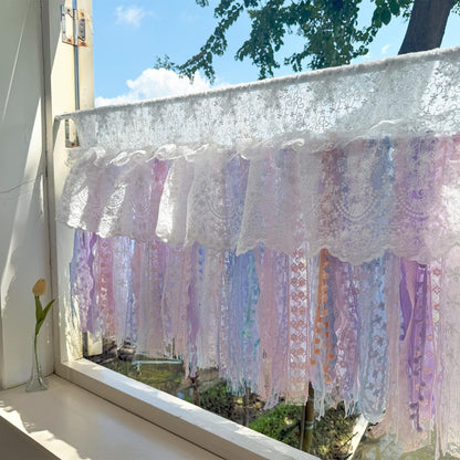 Vintage Pink Blue Purple Lace Curtains Valance - UDreamHome