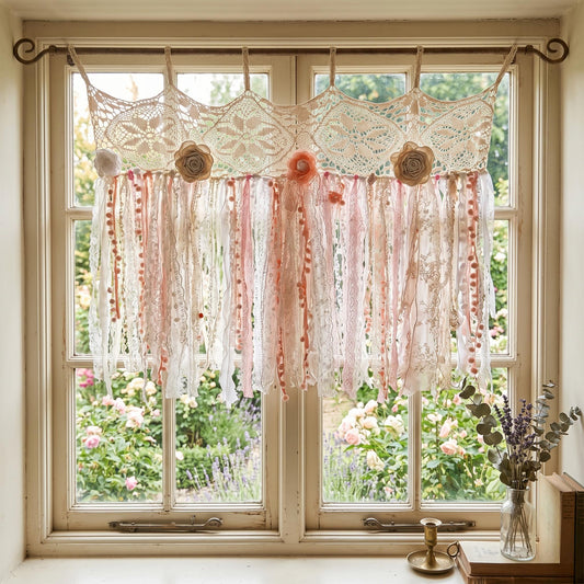 Light Pink Lace Country Shabby Chic Bohemian Curtains Valance