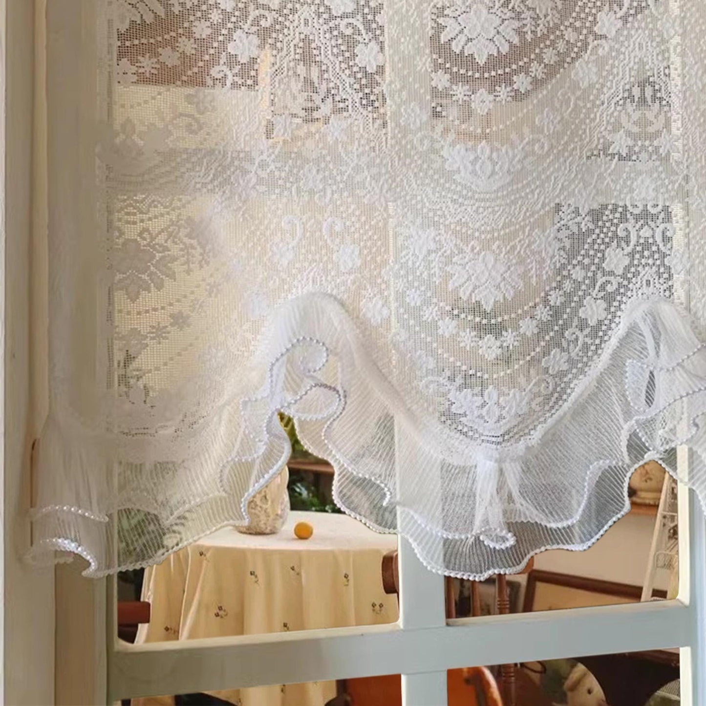 White Embroidered Lace Cafe Curtain - UDreamHome