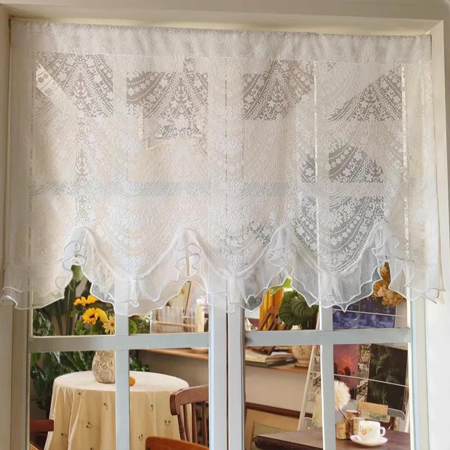 White Embroidered Lace Cafe Curtain - UDreamHome