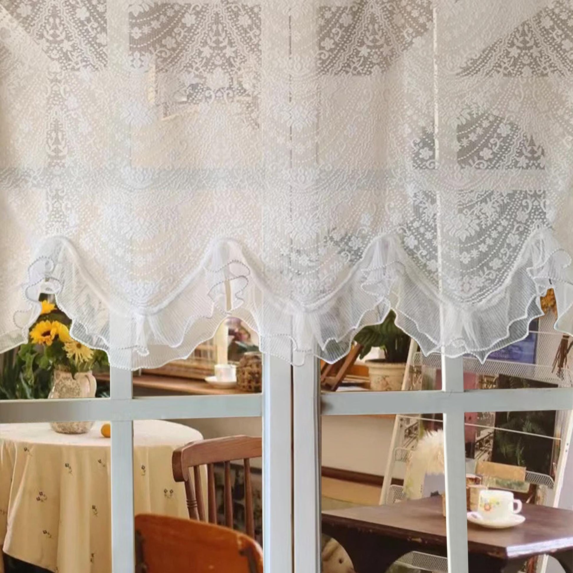 White Embroidered Lace Cafe Curtain - UDreamHome