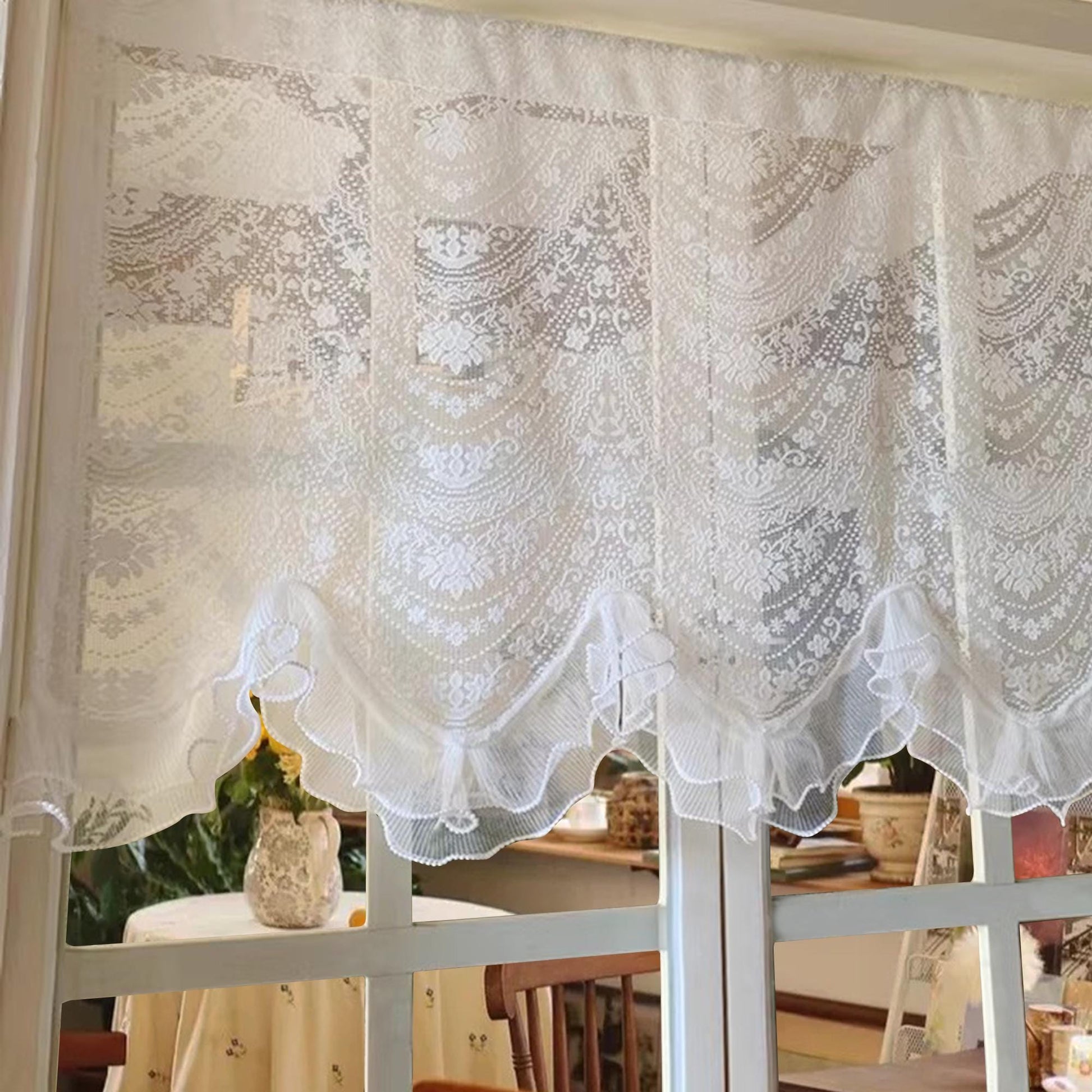 White Embroidered Lace Cafe Curtain - UDreamHome