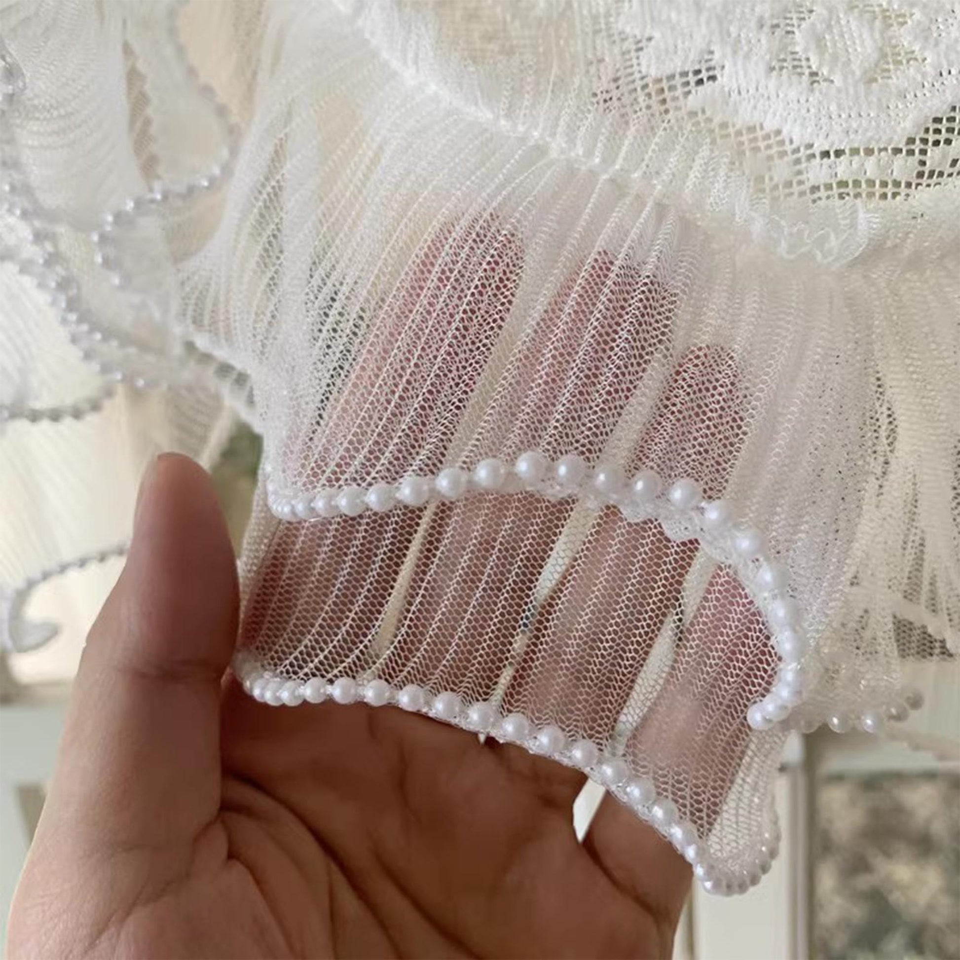 White Embroidered Lace Cafe Curtain - UDreamHome
