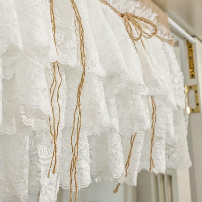 White Farmhouse Kitchen Burlap Lace Curtain - UDreamHome