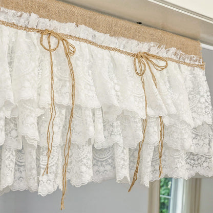 White Farmhouse Kitchen Burlap Lace Curtain - UDreamHome