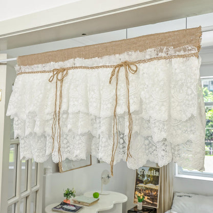 White Farmhouse Kitchen Burlap Lace Curtain - UDreamHome