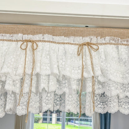 White Farmhouse Kitchen Burlap Lace Curtain - UDreamHome