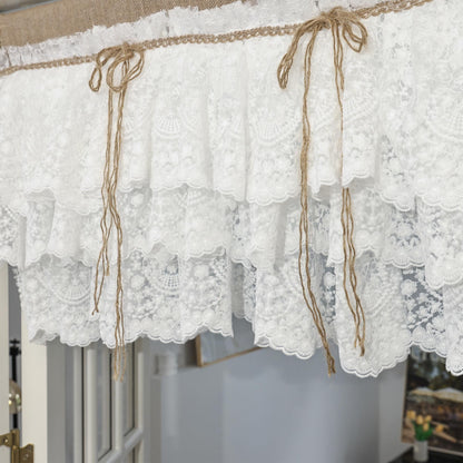 White Farmhouse Kitchen Burlap Lace Curtain - UDreamHome