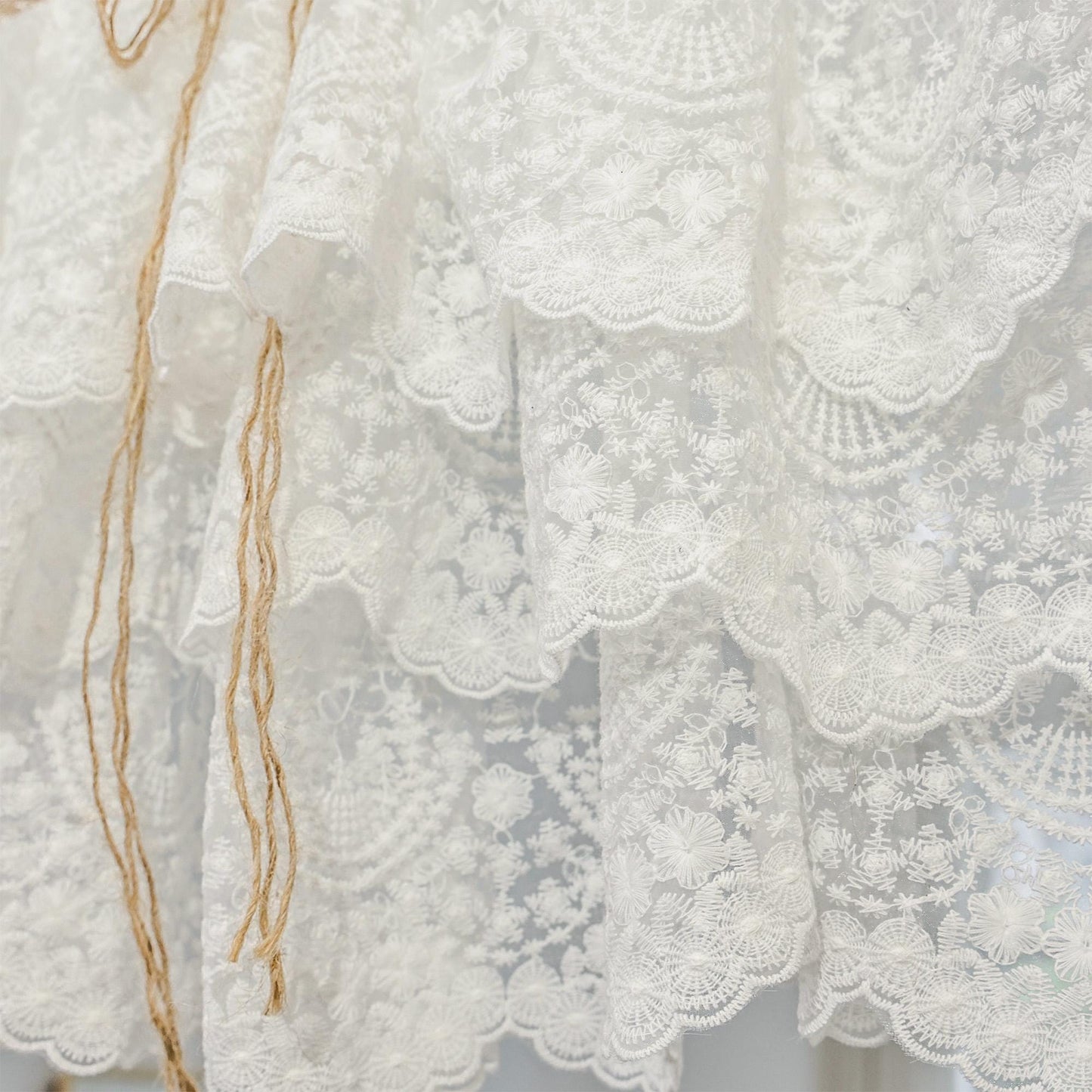 White Farmhouse Kitchen Burlap Lace Curtain - UDreamHome