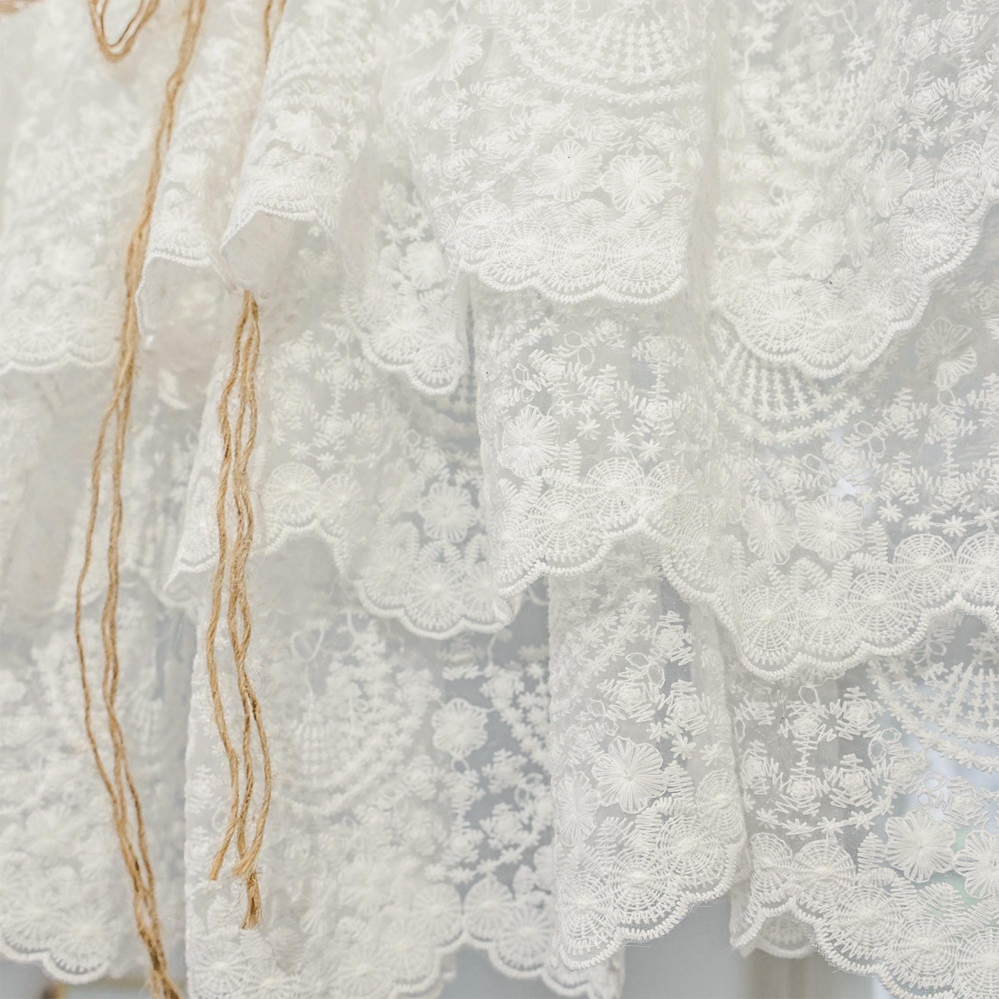 White Farmhouse Kitchen Burlap Lace Curtain - UDreamHome