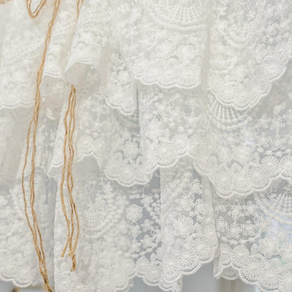 White Farmhouse Kitchen Burlap Lace Curtain - UDreamHome