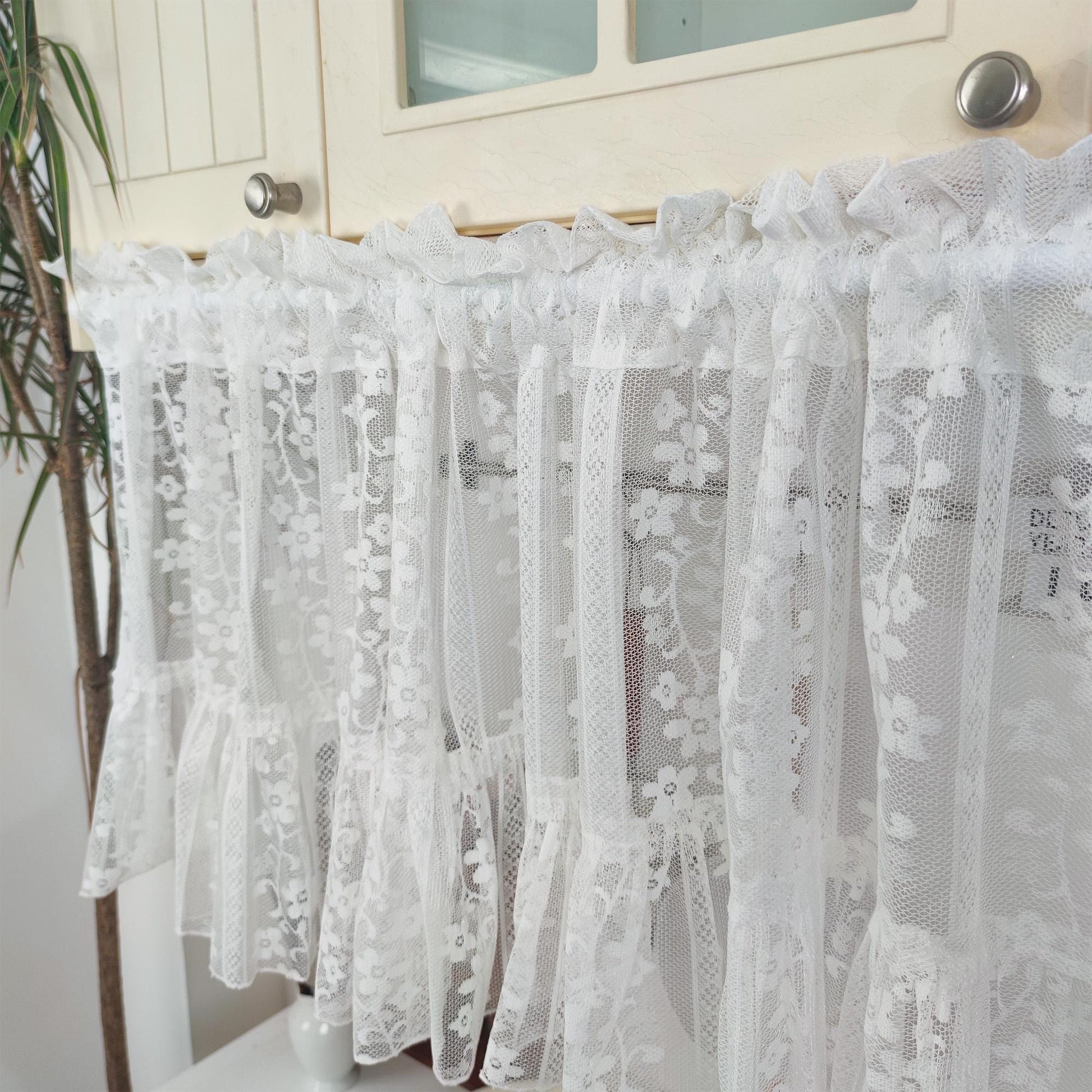 White Flower Garden Vines Jacquard Hollow Lace Sheer Curtains - UDreamHome