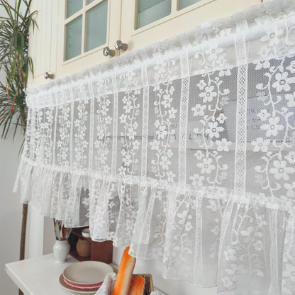 White Flower Garden Vines Jacquard Hollow Lace Sheer Curtains - UDreamHome