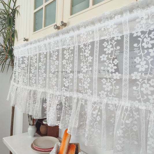 White Flower Garden Vines Jacquard Hollow Lace Sheer Curtains - UDreamHome