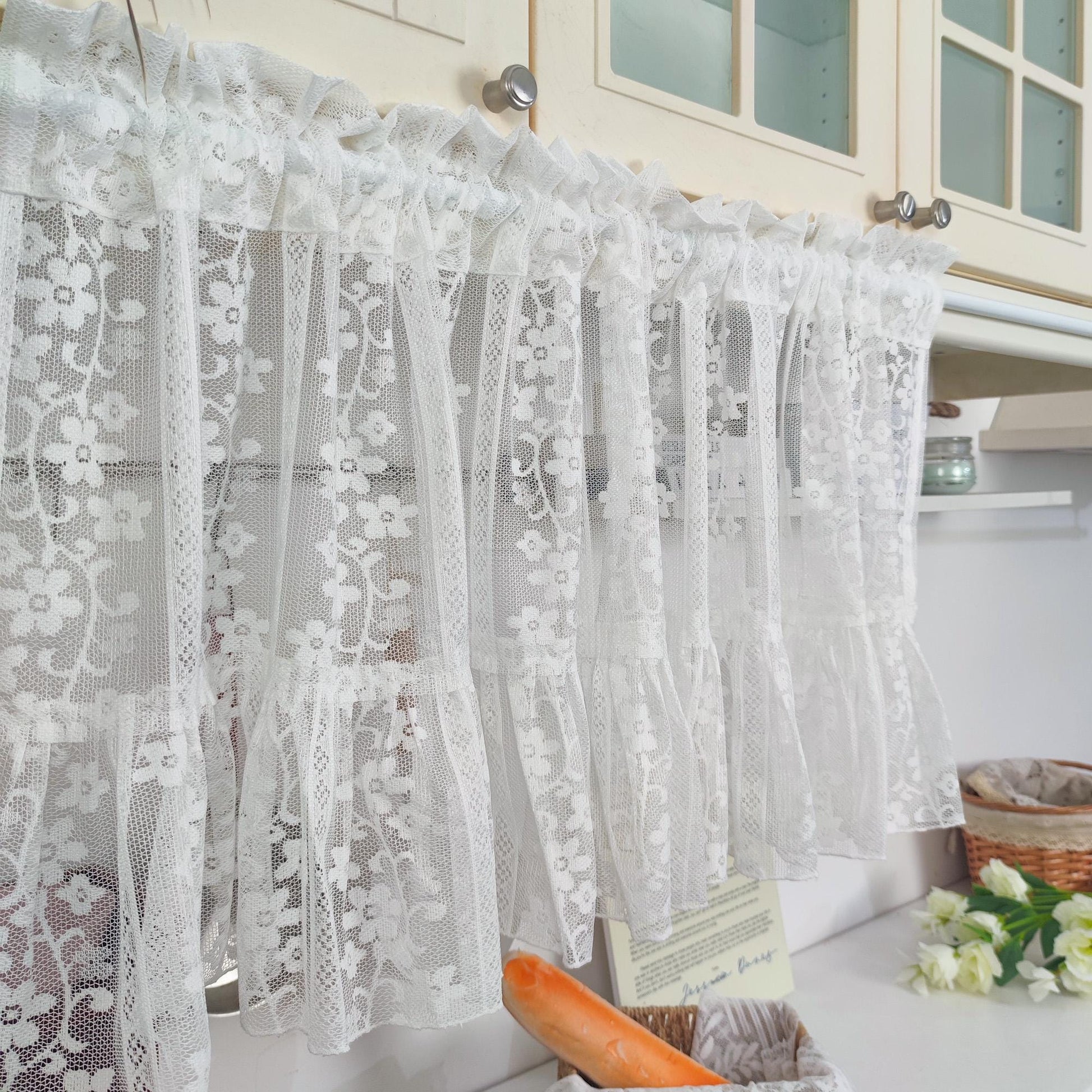 White Flower Garden Vines Jacquard Hollow Lace Sheer Curtains - UDreamHome